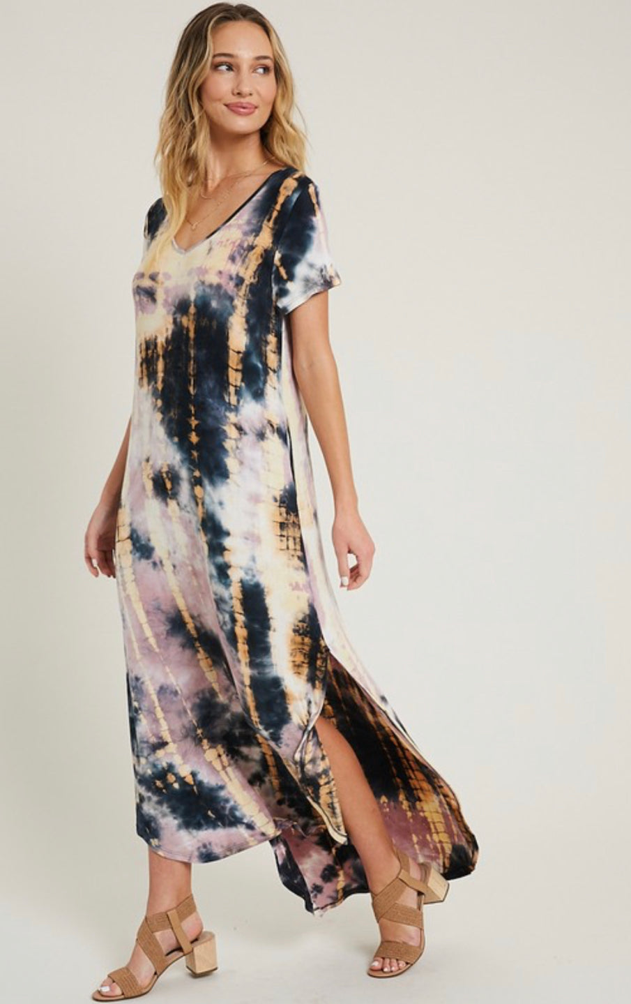 Tie dye maxi top dress with pockets